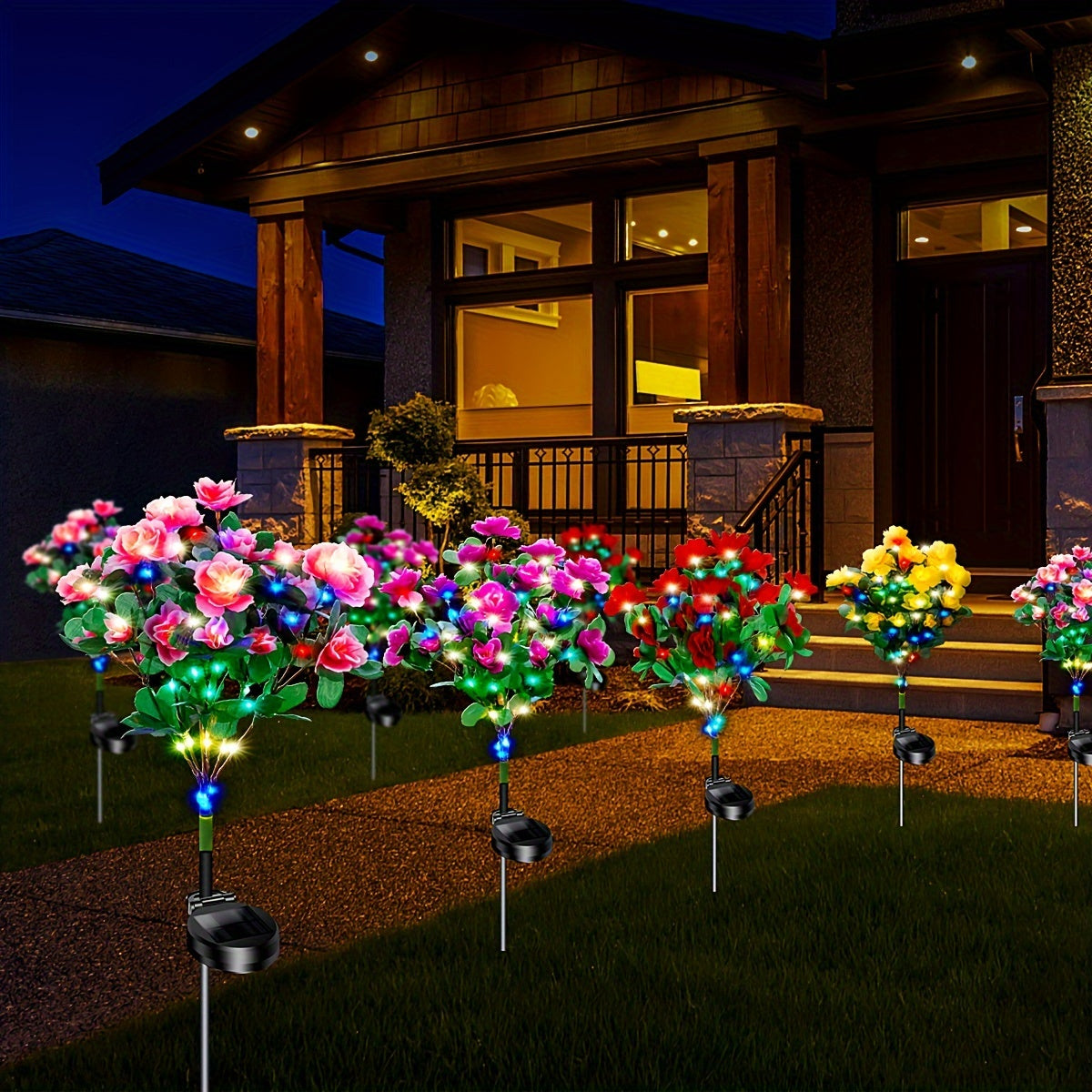 Solar Garden Lights with Magnified Hydrangea and Azalea Flowers for Outdoor Yard Lawn Path