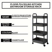 4-Tier Rolling Cart with Wheels and Lockable Casters for Kitchen and Bathroom Black Plastic Basket Included