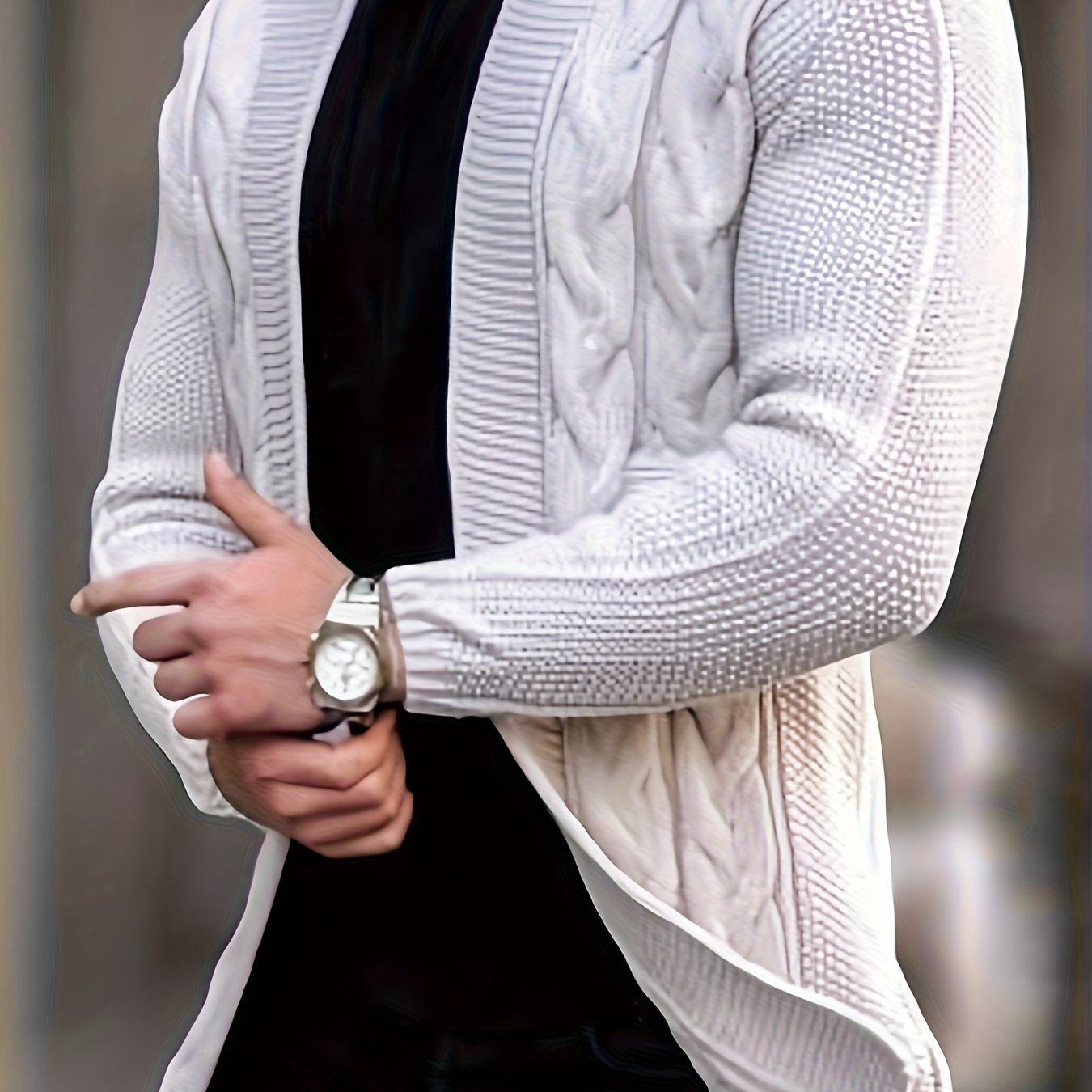 Men's Plus Size Cable Knit Cardigan Coat Long Sleeve Solid Color Fall Winter