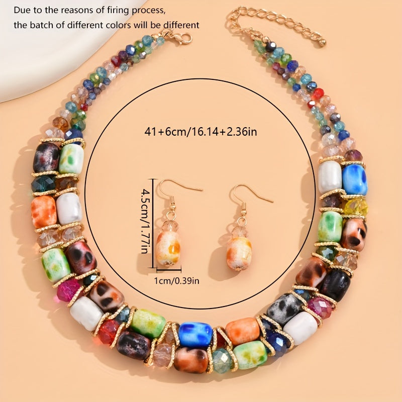 Women's Bohemian Beaded Jewelry Set with Necklace and Earrings