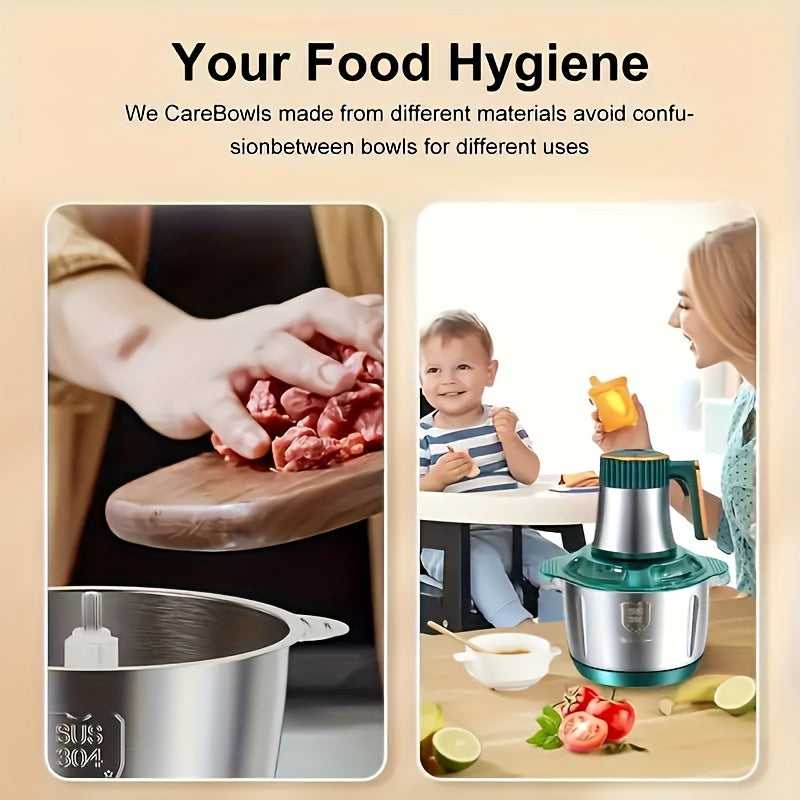 5L Stainless Steel Food Processor with 6 Knife System Fast Meat Grinder Vegetable Chopper 5 Speeds