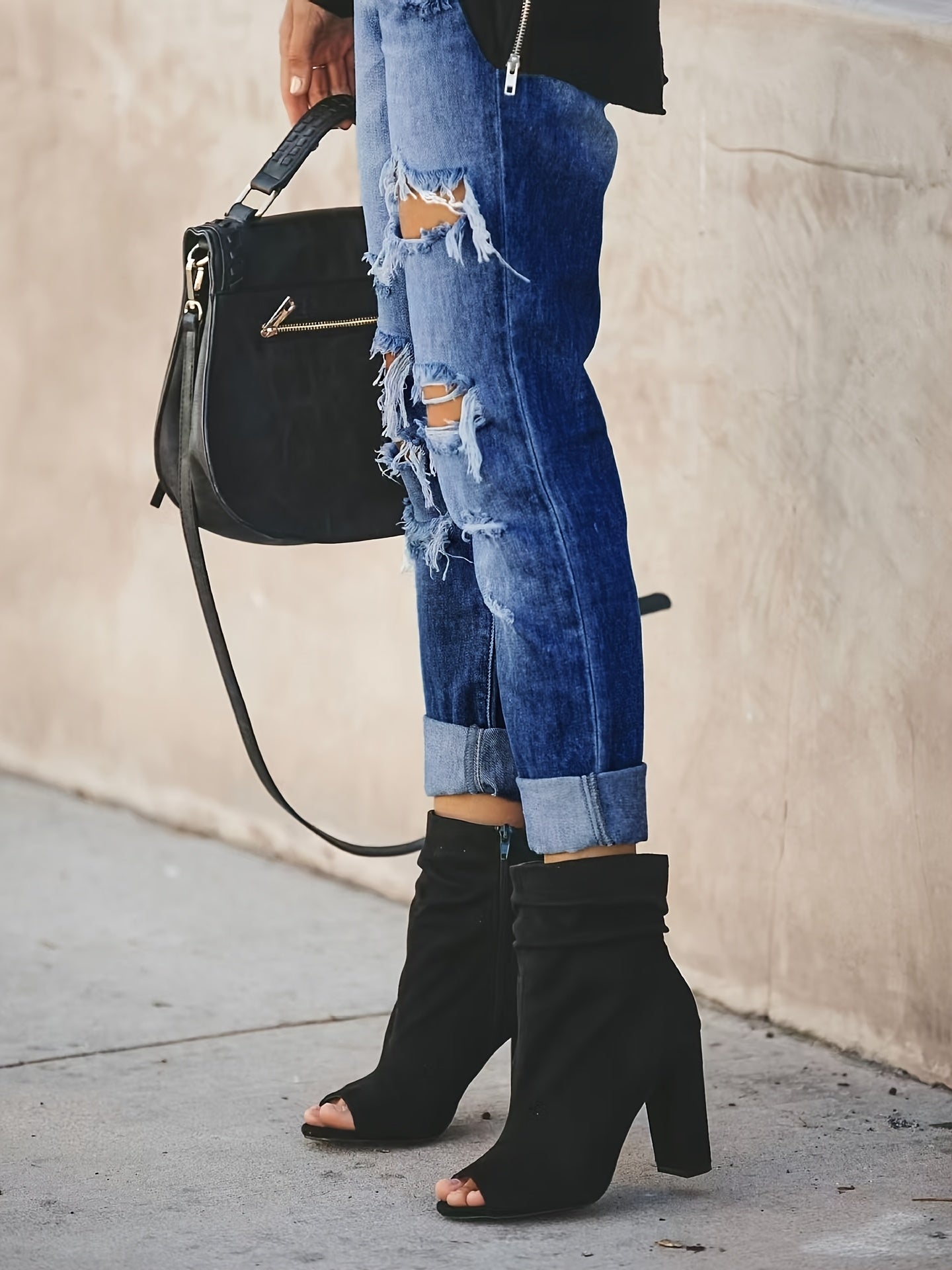 Jeans rectos rasgados de talla grande para mujer con elastano