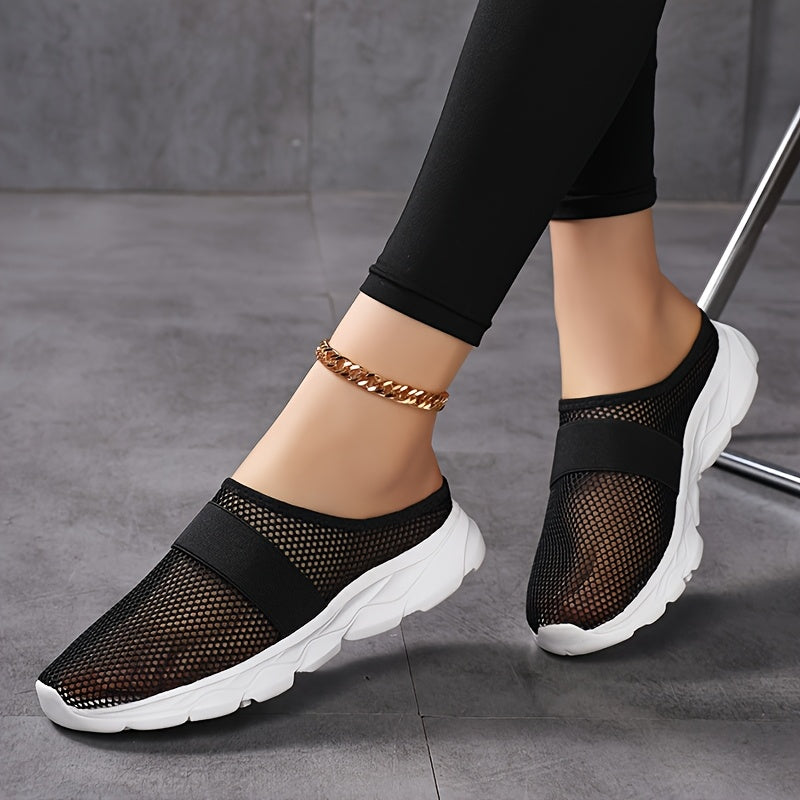 Women's Mesh Slip-On Loafers Breathable Casual Flat Shoes Black