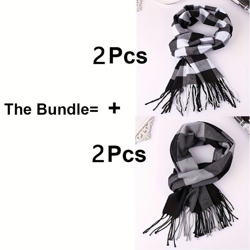 Men's Winter Scarf Imitation Cashmere Plaid Pattern Gift Warm Accessory