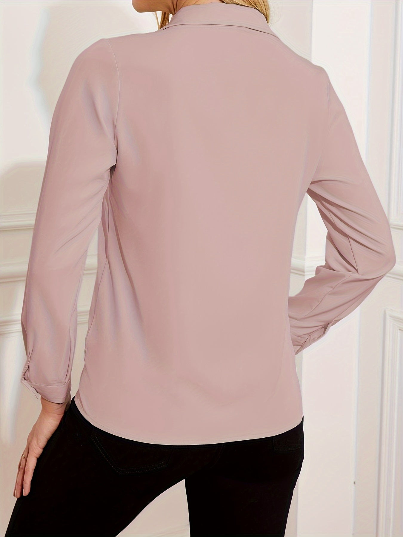 Women's Polyester Blouse with Lapel Collar and Button Detail for Spring Summer