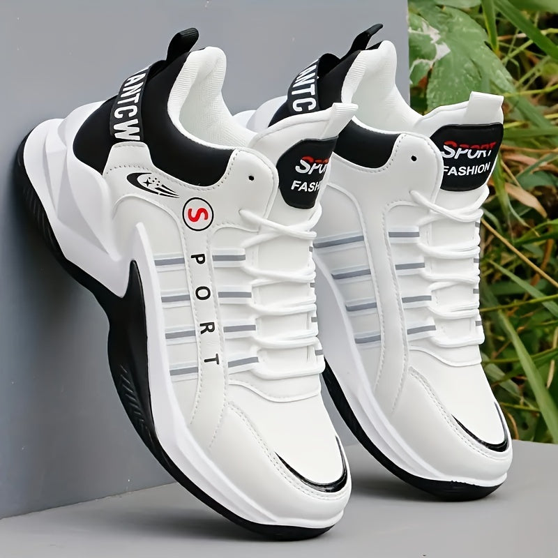 Men's Casual Athletic Sneakers Mid-Top Lace-Up Rubber Sole PU Upper Breathable Fabric All-Season