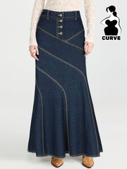 Women's Plus Size Denim Skirt Woven Fabric Solid Color Straight Cut