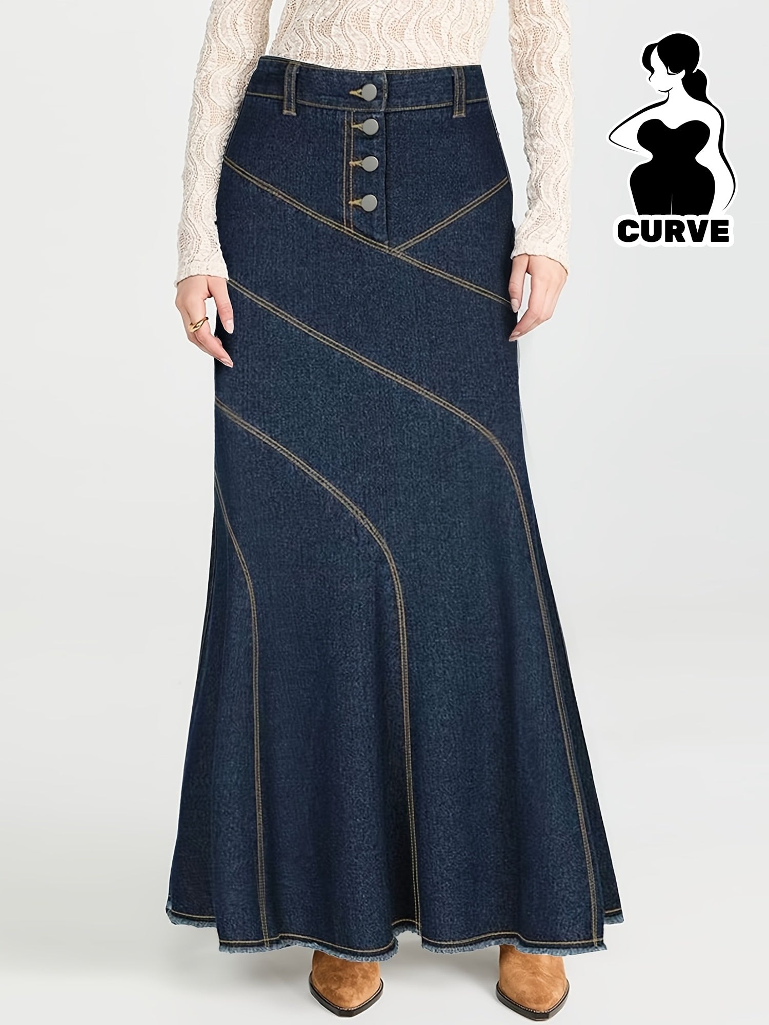 Women's Plus Size Denim Skirt Woven Fabric Solid Color Straight Cut