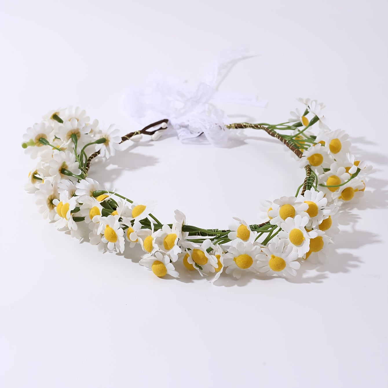 White Daisy Ribbon Hairband Boho Chic Festival Beach Wedding Accessory