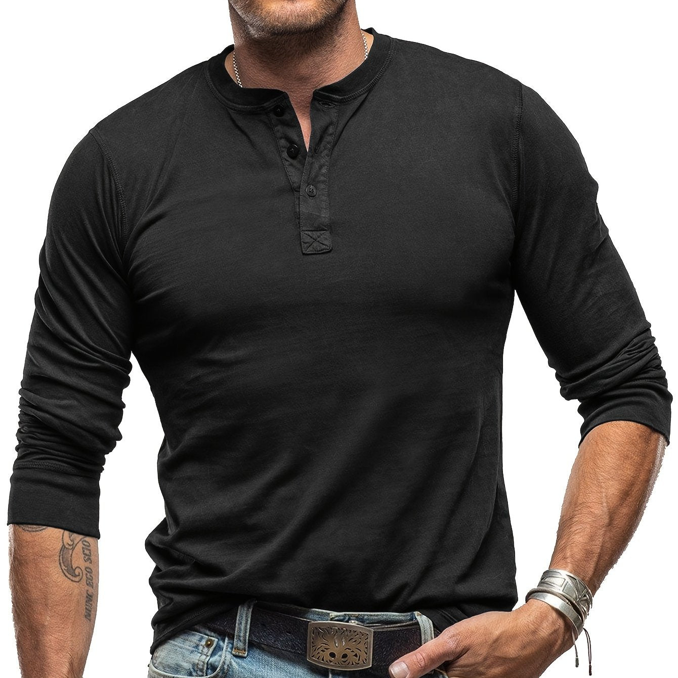 Men's Long Sleeve Cotton T-Shirt Henley Solid Fall Winter