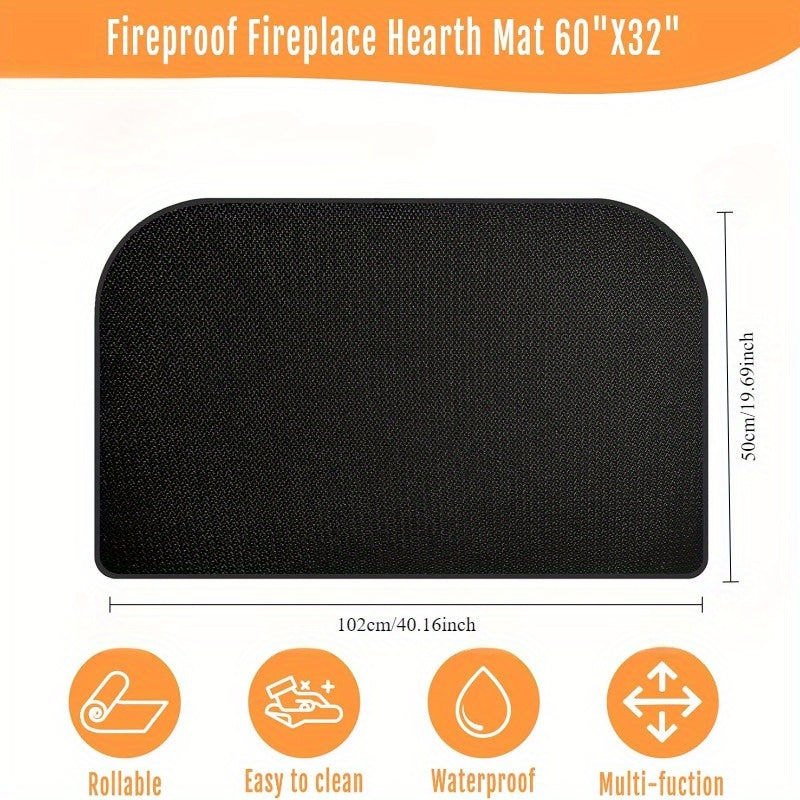 Black Fireproof Silicone Fireplace Hearth Rug 101.6x48.26cm Heat Resistant Anti-Slip Mat