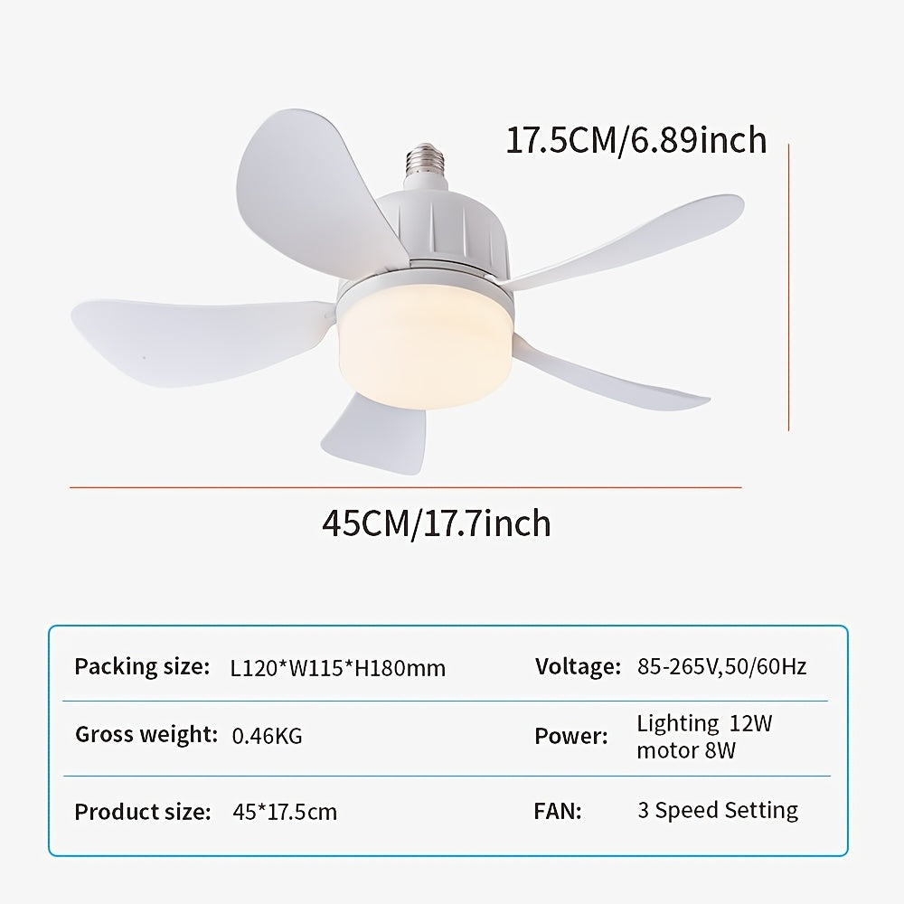 Indoor Household Fan Lamp with Remote Control E27 LED Light Fan