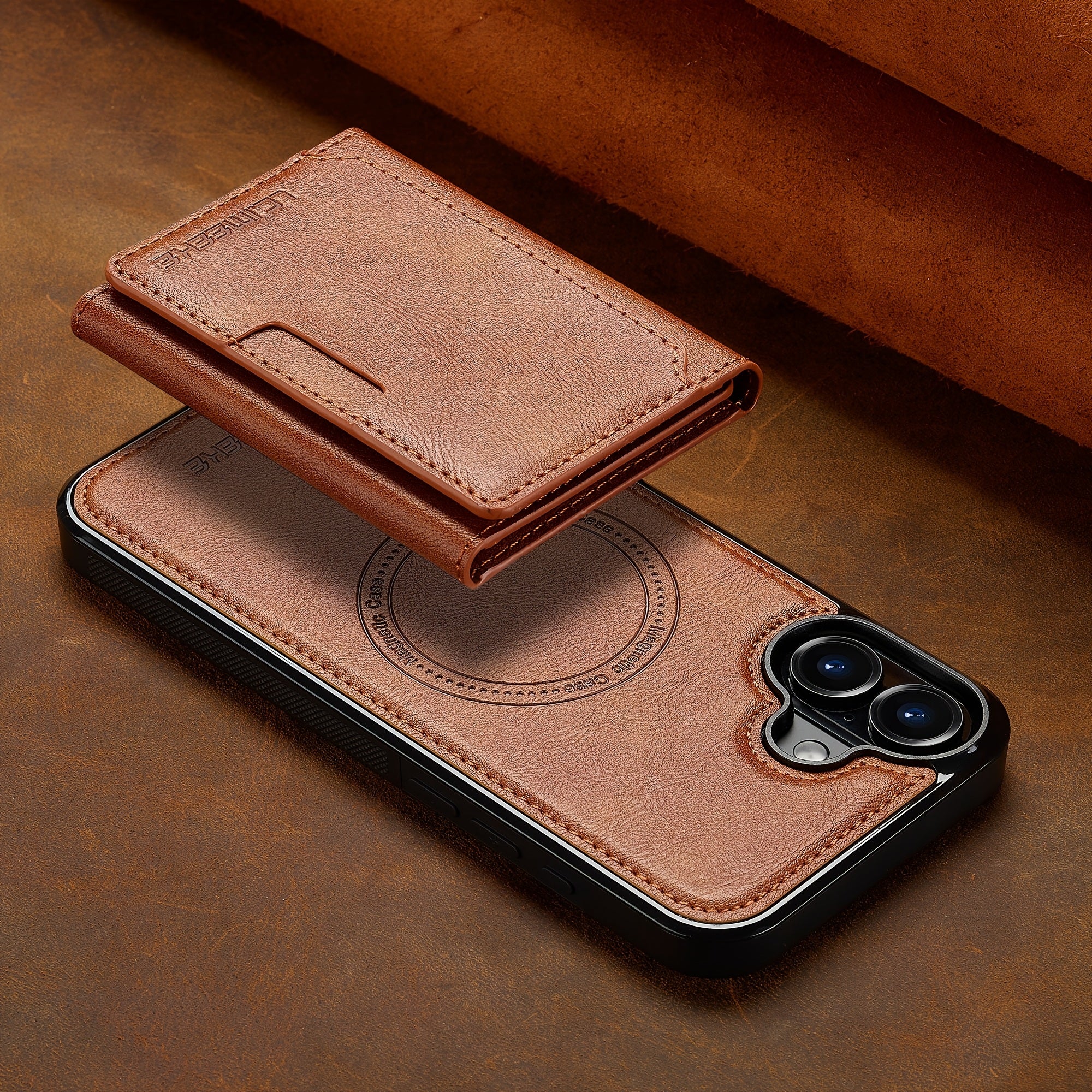 Funda de teléfono de cuero sintético desmontable para iPhone 11-16 con ranuras para tarjetas y carga inalámbrica magnética