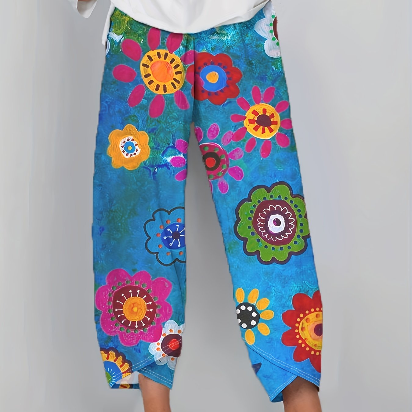 Plus Size Women's Elegant Long Pants Fashionable Wide Leg Trousers