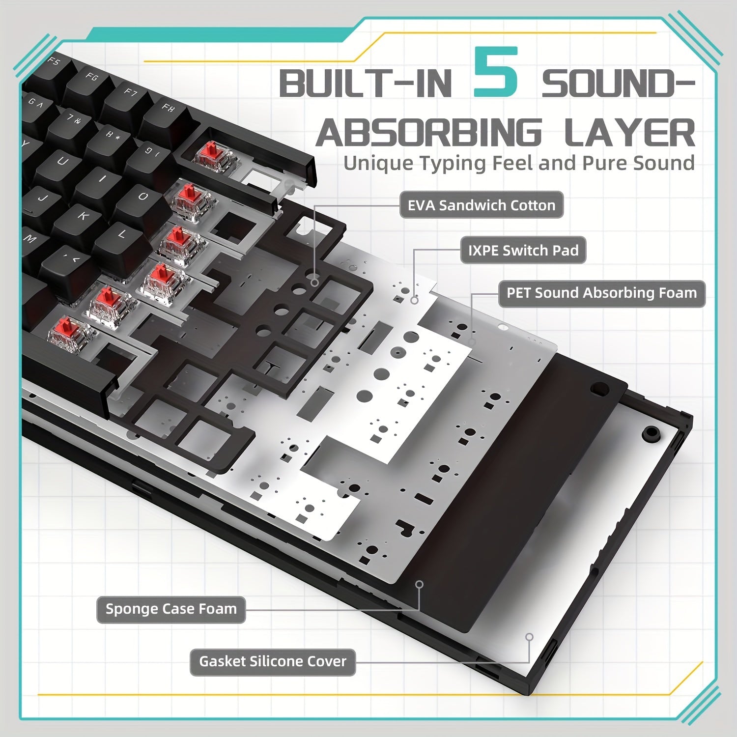 75% Wired Mechanical Gaming Keyboard with Knob and Hot-Swappable Sockets