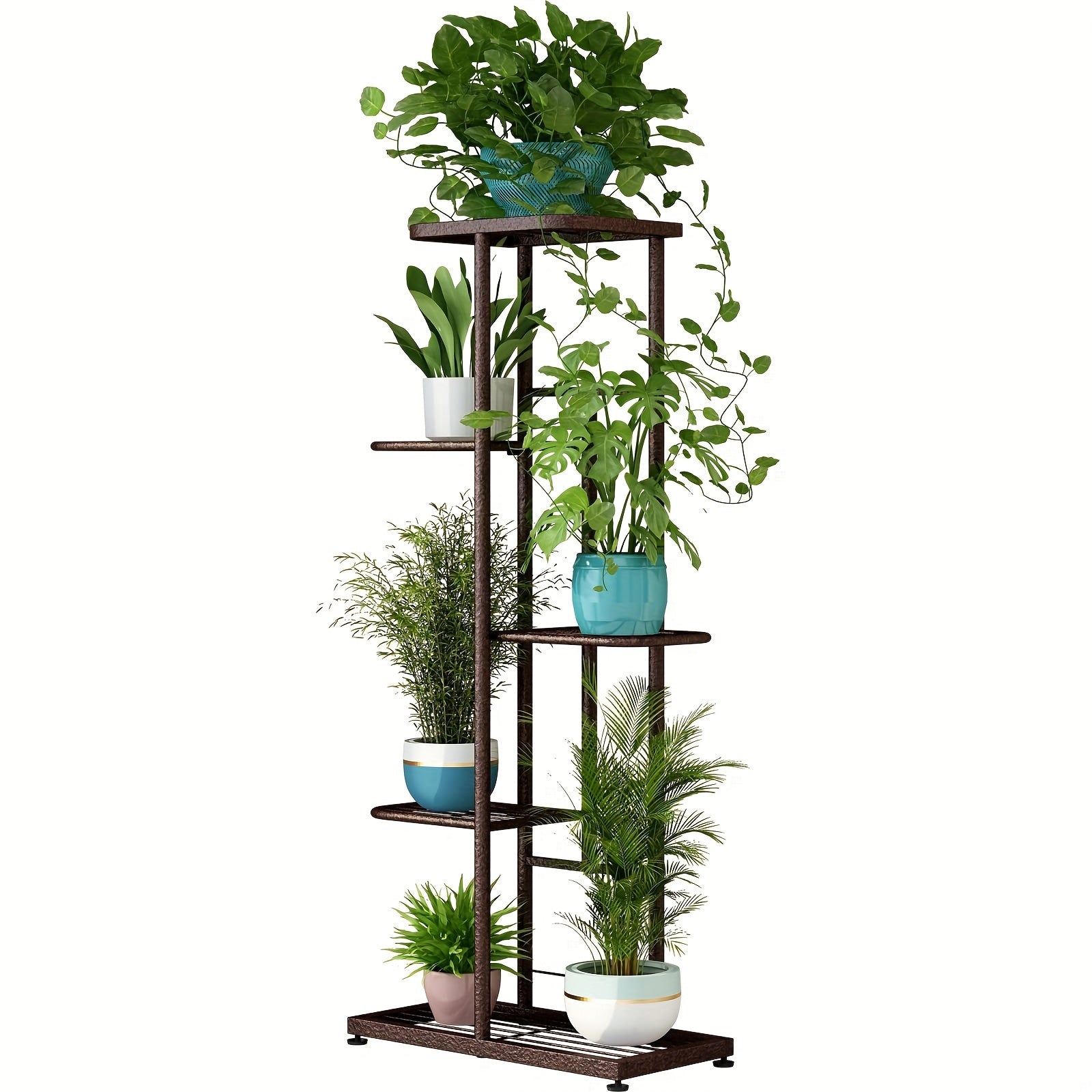 Metal 5-Tier Plant Stand with 6 Pots Indoor Outdoor Display Shelf for Patio Garden Balcony Living Room