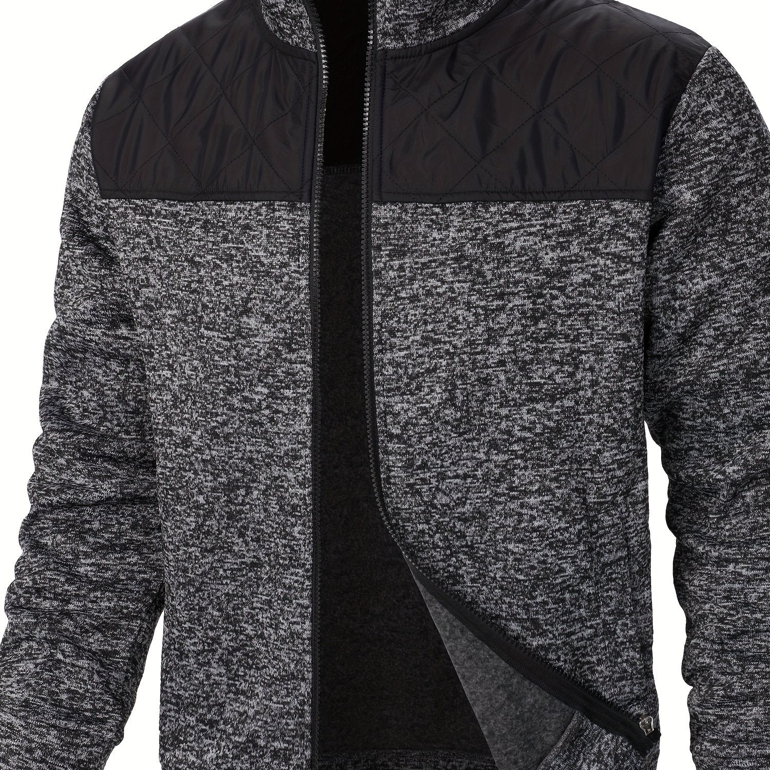 Men's Quilted Polyester Jacket with Long Sleeves and Stand Collar for Spring and Autumn Outdoor Wear