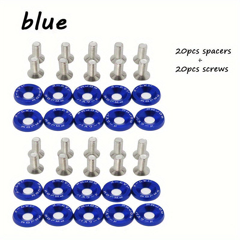 40 dona Alyuminiy M6x20 Avtomobil qopqog'i vintlari, ko'p rangli fastenerlar, avtomobilni modifikatsiya qilish uchun