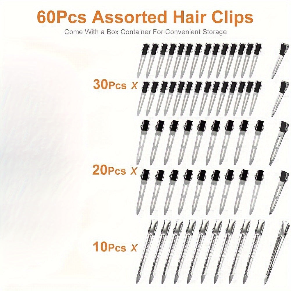 Set of 60 Silver Metal Duck Bill Hair Clips for Women, Hair Styling and Sectioning