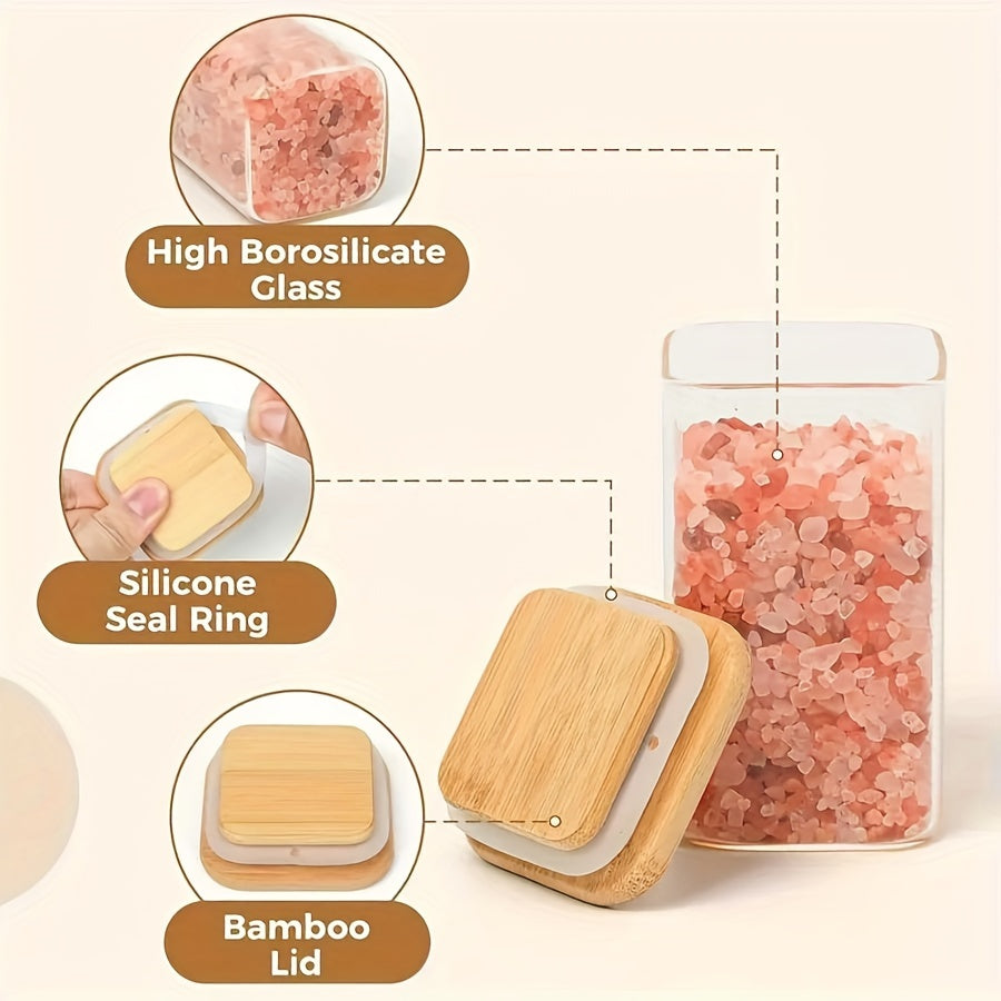 12 Pack Square Glass Spice Jars with Bamboo Lids Airtight Reusable Kitchen Storage