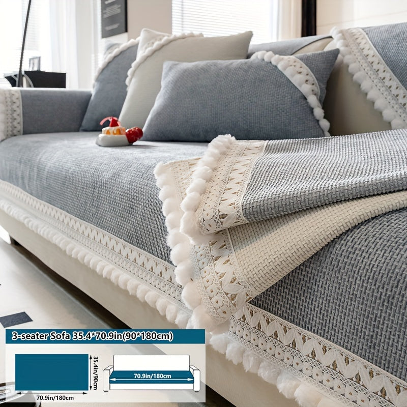 Boho Style Sofa Cover Pet-Friendly Machine Washable Short Plush Anti-Slip Fits Armchair to Sectional