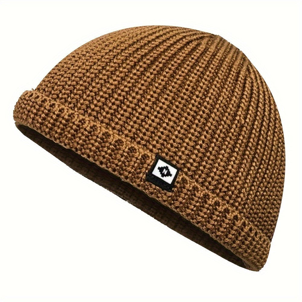 Bir parcha asosiy baliqchi beanie, jinsiga qarab bo'lmagan mustahkam rangli to'qilgan shlyapa, zamonaviy sovuqdan himoya qiluvchi bosh shlyapa, ayollar va erkaklar uchun ribbed beanie