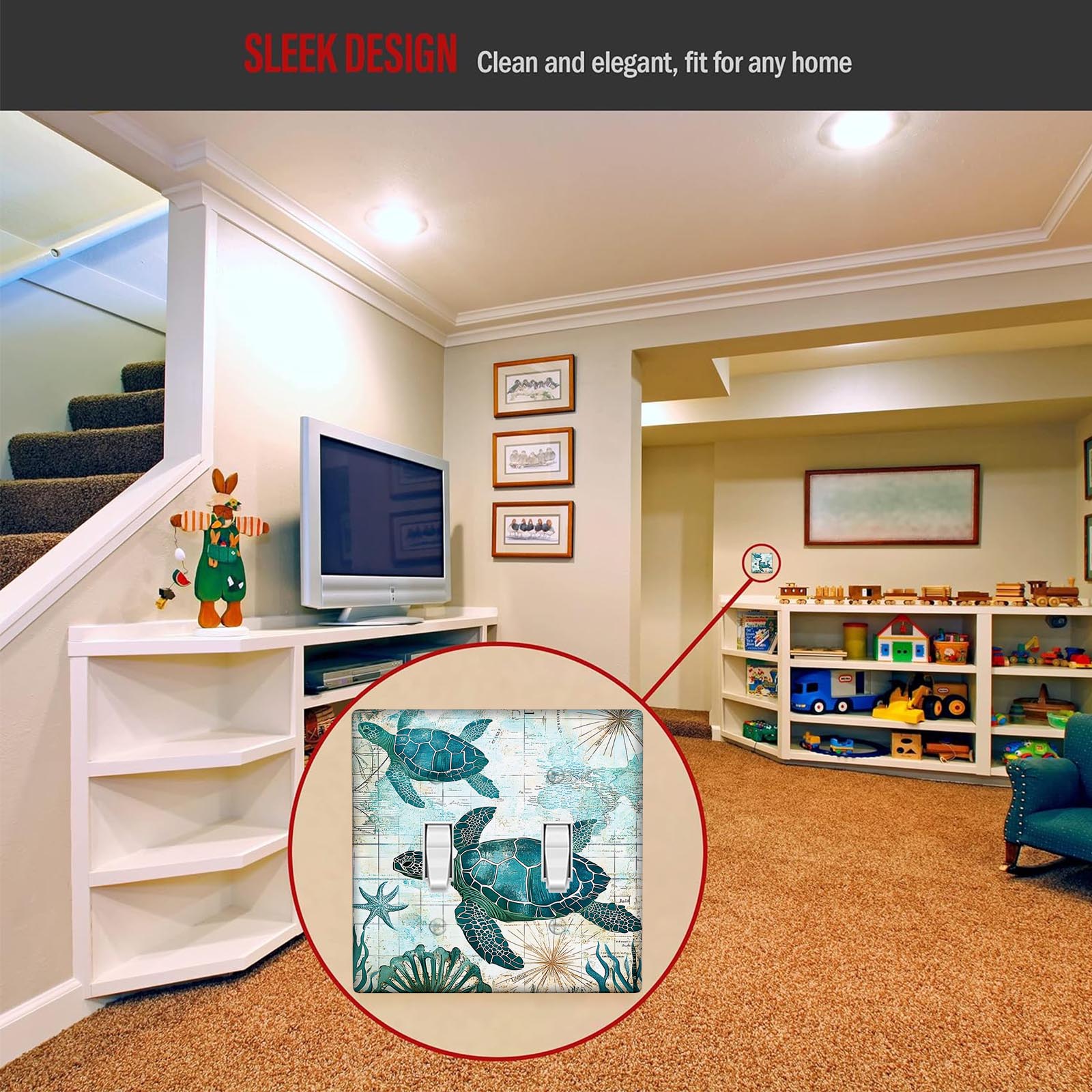 Sea Turtle and Octopus Decorative Light Switch Cover for Bathroom Bedroom Decor