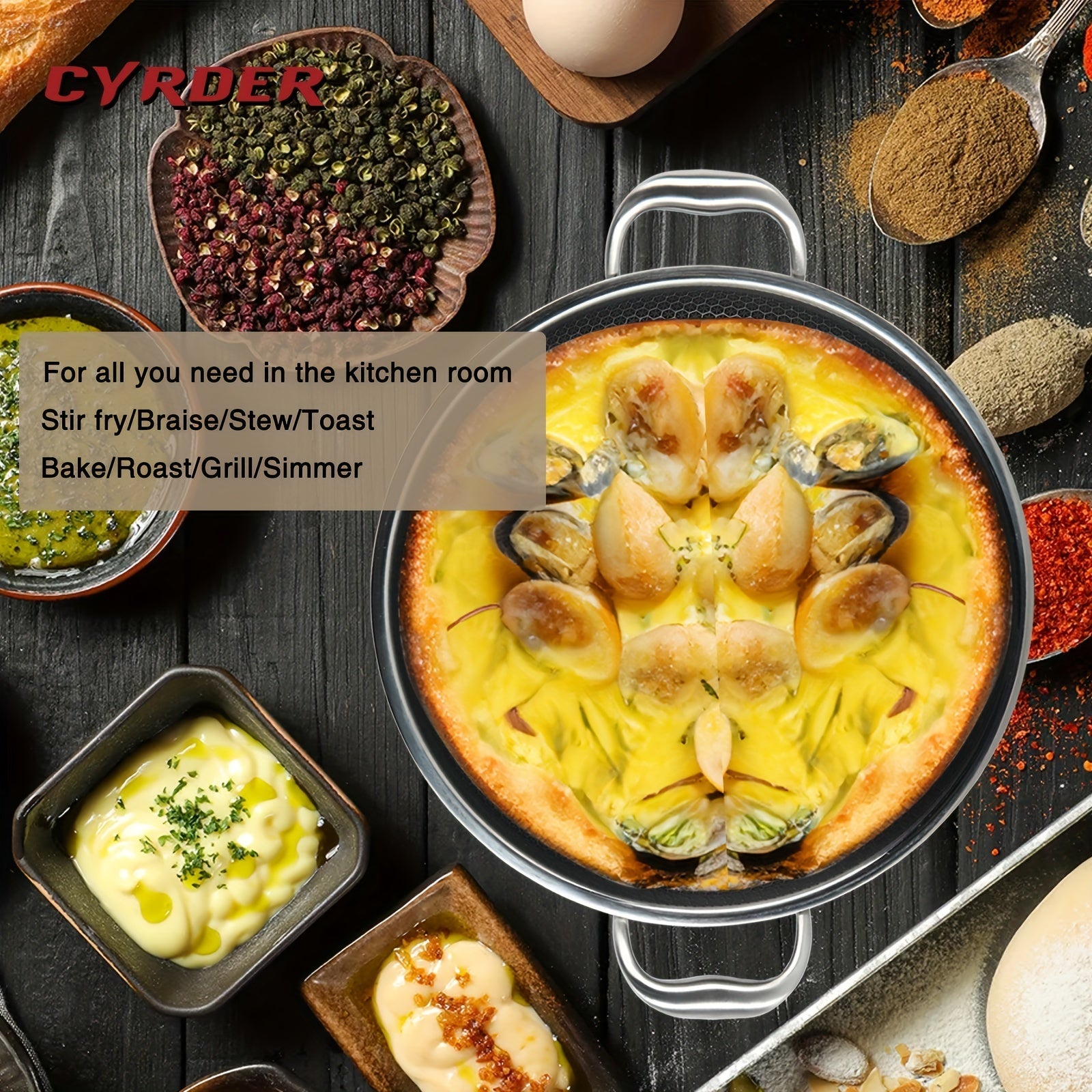 Noxud qotishmasi, yopqichi bilan, 31.75 sm, ikki tutqichi, PFOA-siz, idish-tovoq yuvish mashinasida yuvish mumkin, pishirish, qovurish, pishirish va qaynatish uchun.