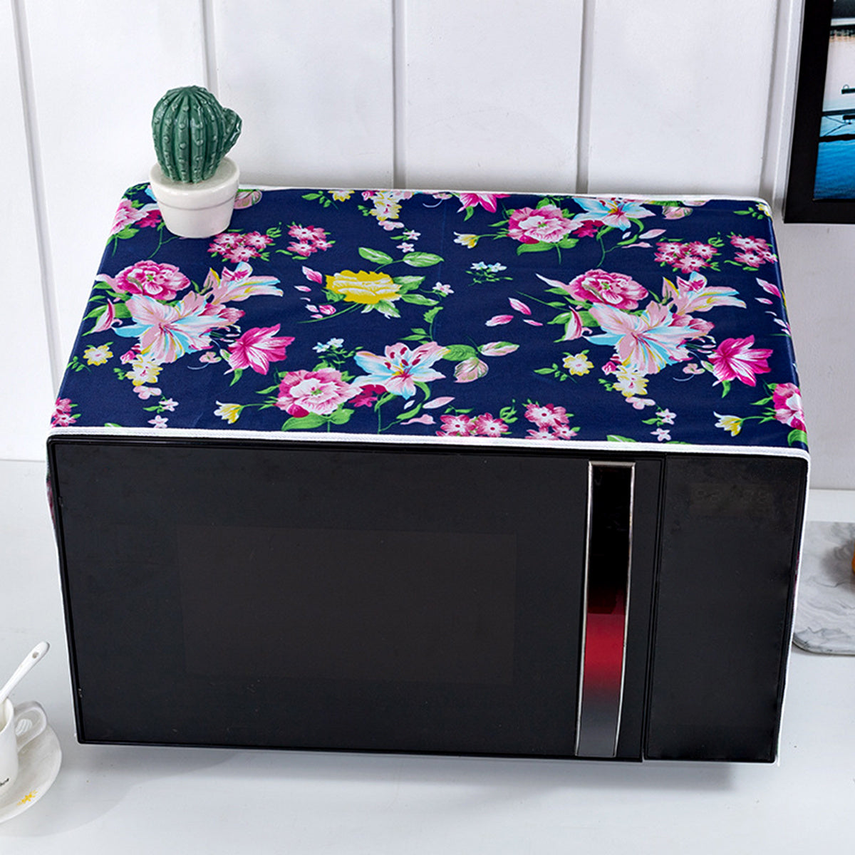 Cubierta de microondas con estampado floral y bolsillos, organizador de almacenamiento para cocina de 100cm