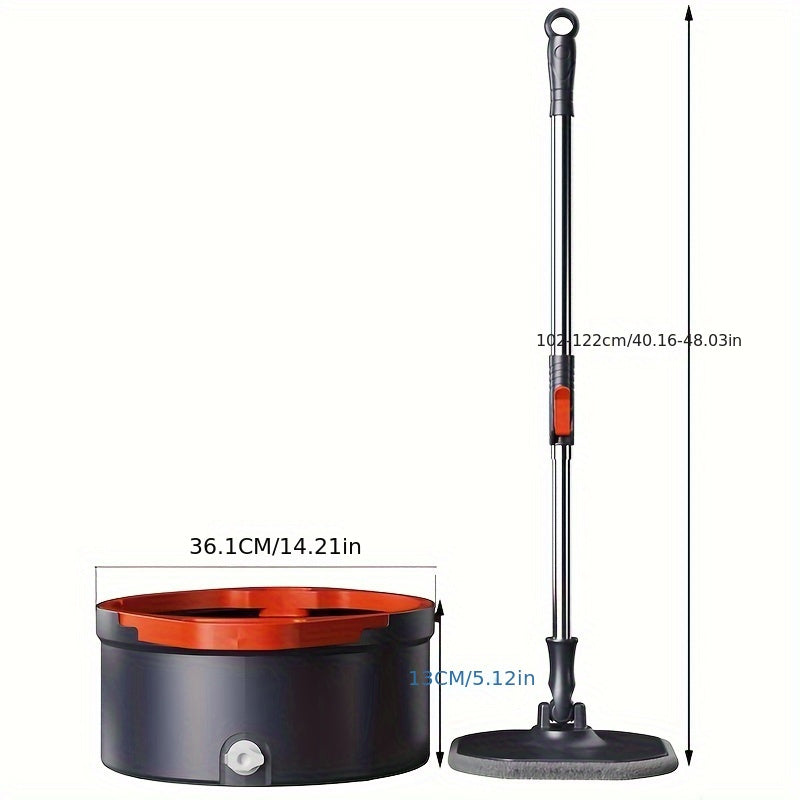 Spin Mop and Bucket Set with 2 Microfiber Heads, Self-Cleaning, 360° Rotating Square Mop for Hardwood Tile Marble Floors