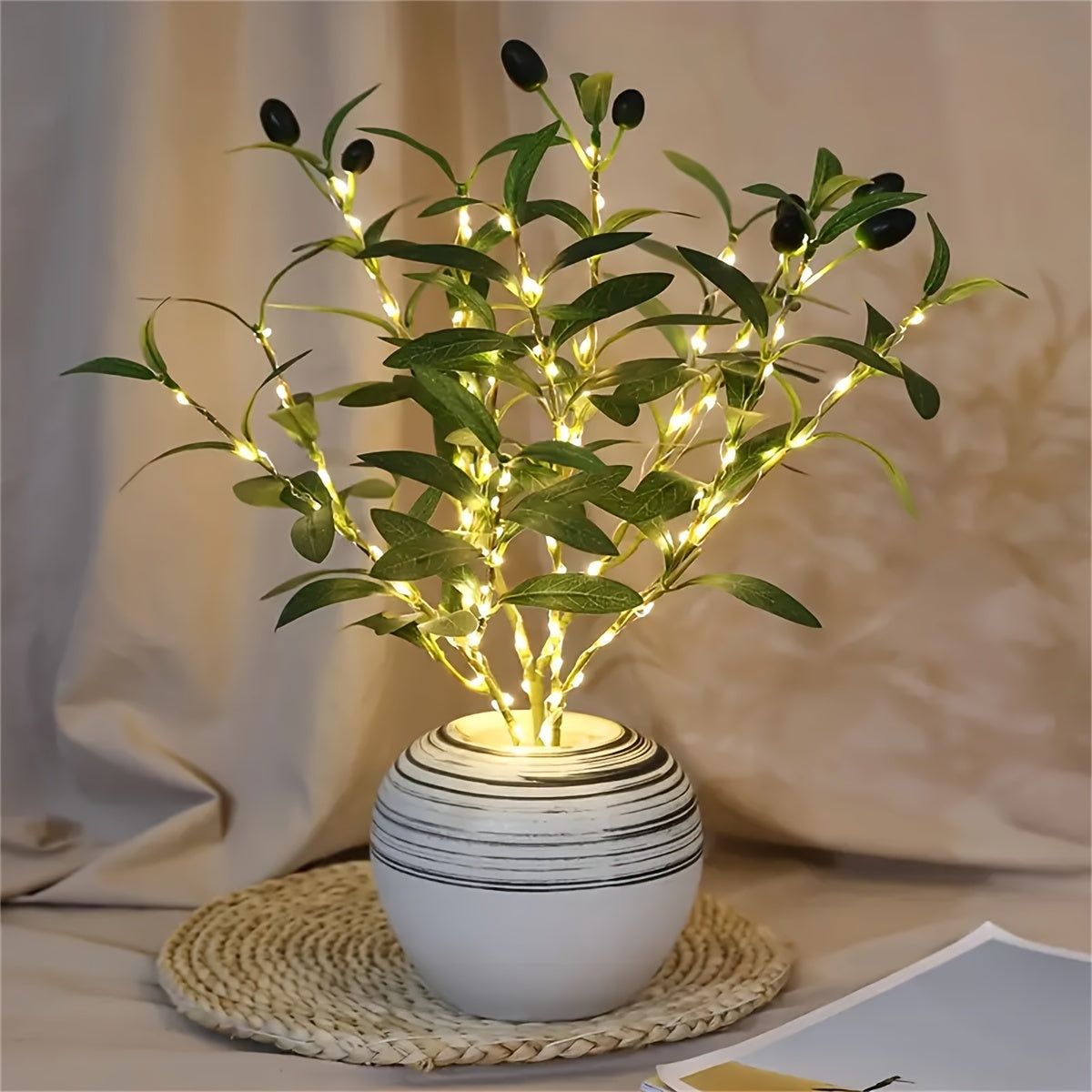 LED Indoor Decor Olive Tree Lighted Faux Greenery for Weddings Holidays Christmas