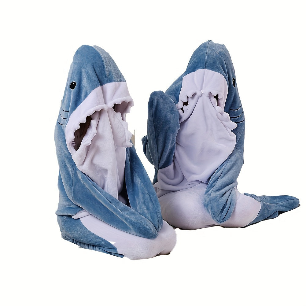 Adult Cartoon Shark Hoodie Soft Flannel Wearable Blanket Cozy Sleeping Bag