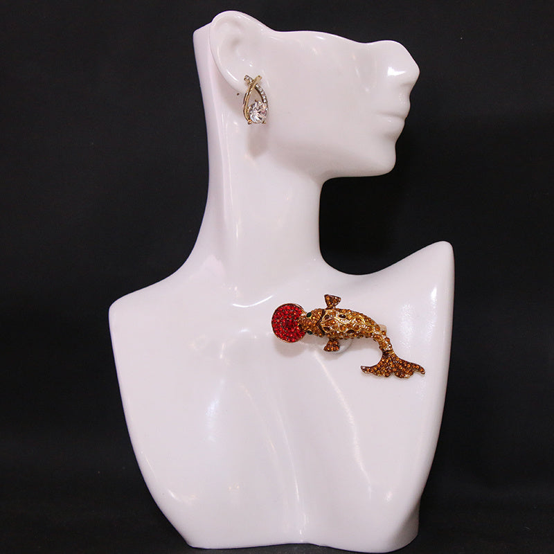 Women's Rhinestone Carp Brooch with Unique Shape Jewelry Accessory