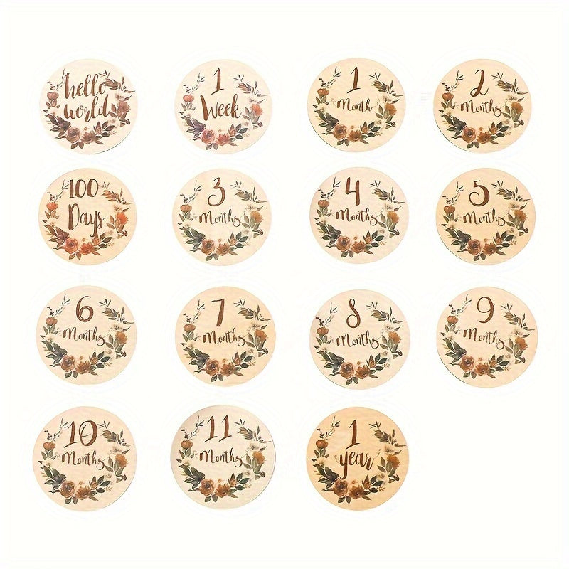 Деревянные цветочные карточки для фотографий о росте детей - Коллекция памятных карточек для первого года жизни малыша в различных цветах