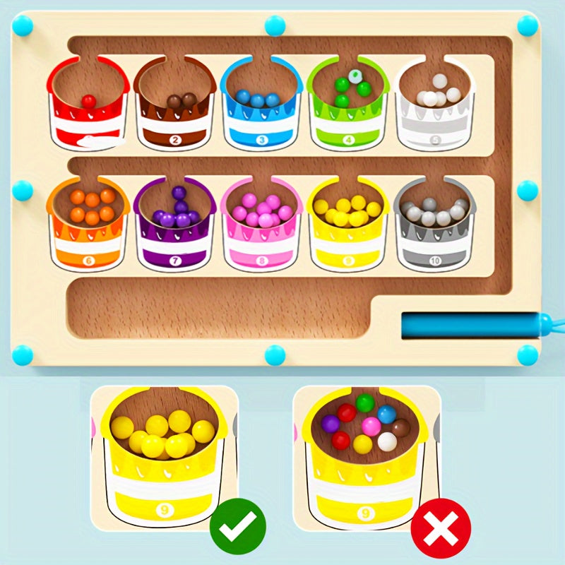 Wooden Magnetic Bead Maze Educational Toy for Kids Age 3 Plus Hand-Eye Coordination Math Skills