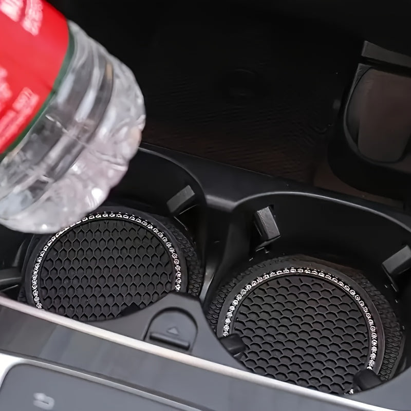 2pcs Car Water Cup Cushion Anti Slip Grid Beehive Cross Border Storage