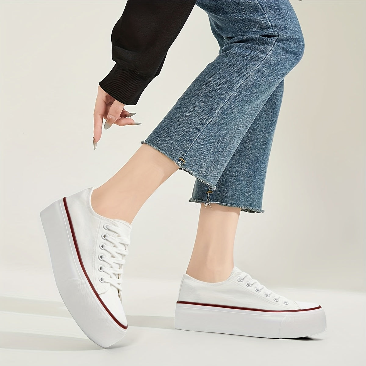Women's Low-Top Sneakers Breathable Platform Casual Shoes White