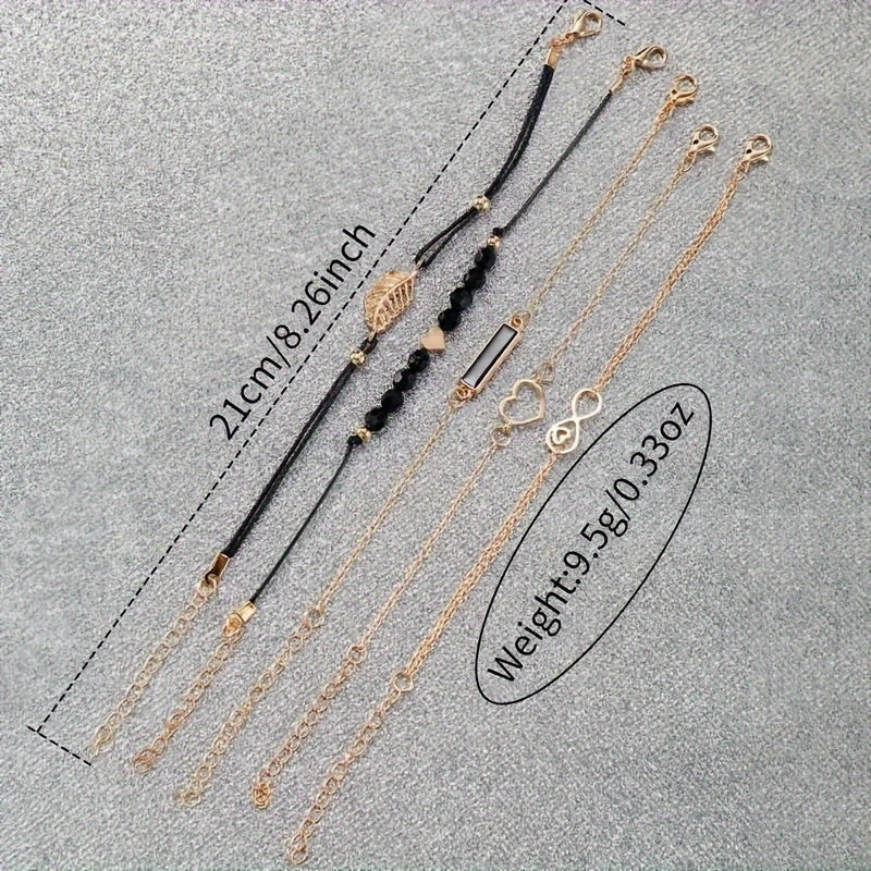 Ladies Quartz Watch with 5 Bracelets and Adjustable Strap