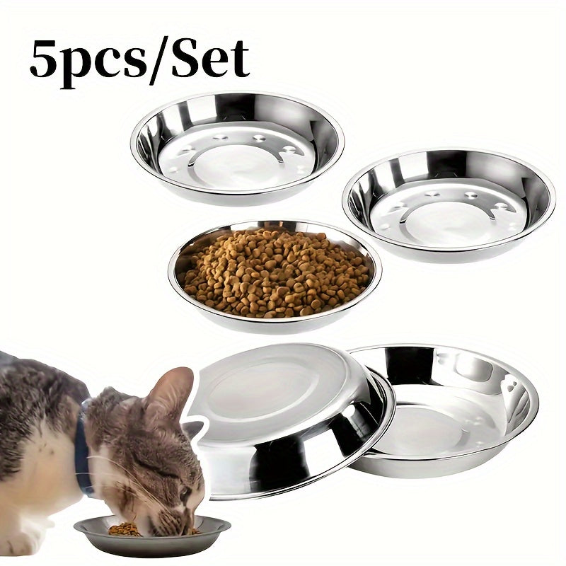 Set of 5 Stainless Steel Cat Bowls Non-Slip Wide Shallow Dishwasher Safe Large Diameter