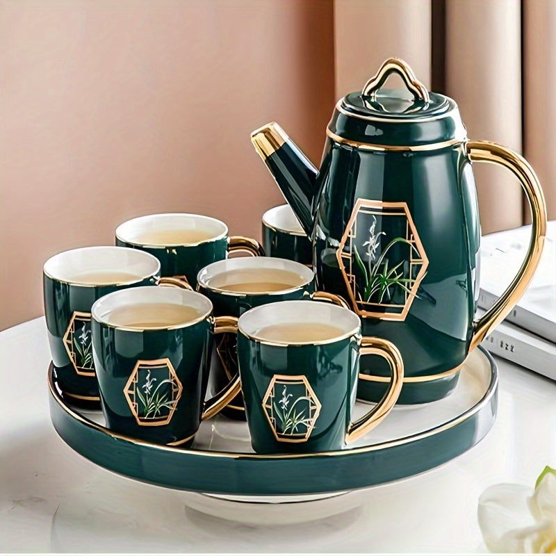 Ceramic Tea Set with Teapot and Cups, Food-Safe, Large Capacity for Afternoon Tea