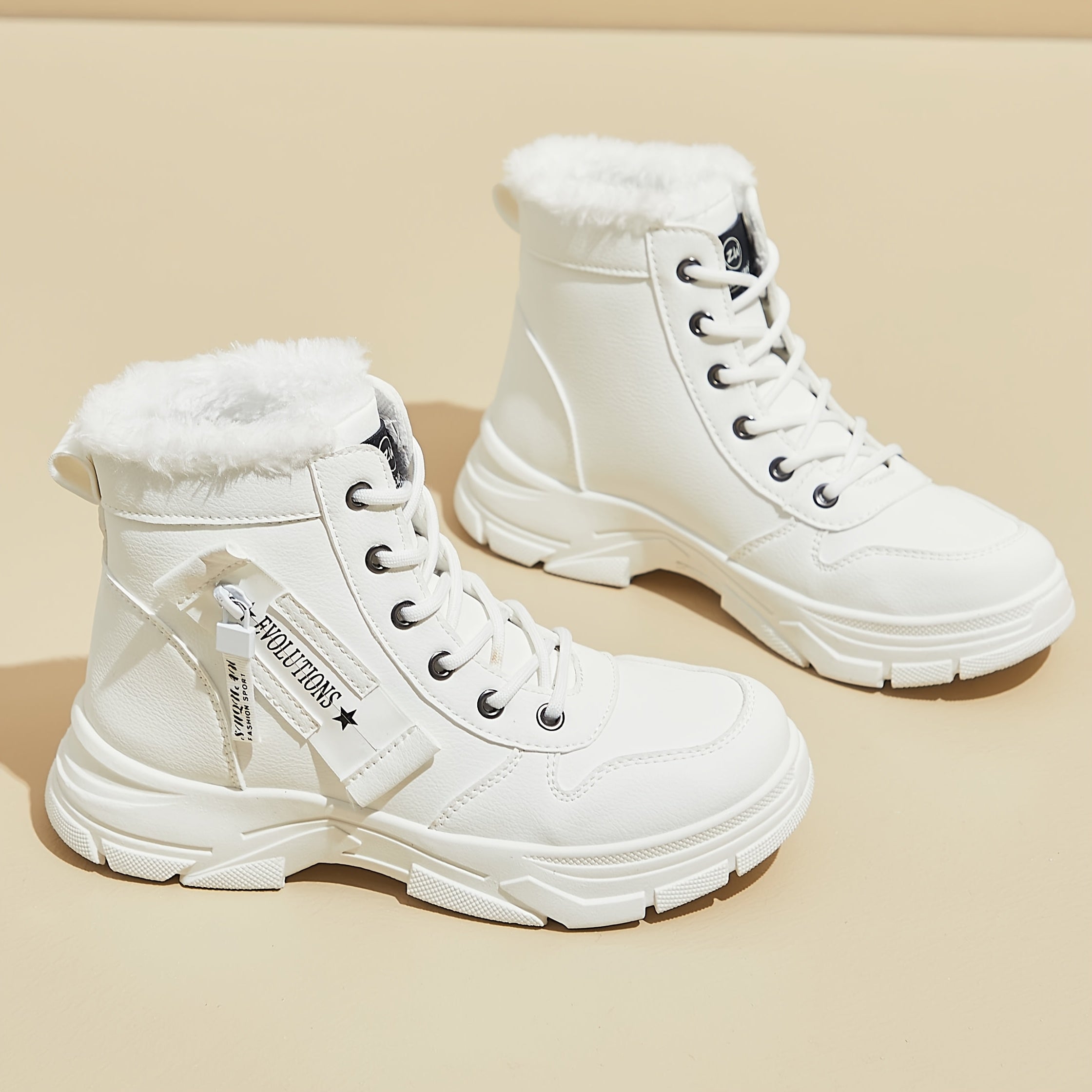 Women’s Fleece-Lined Ankle Snow Boots with Rubber Sole and Mid-Heel