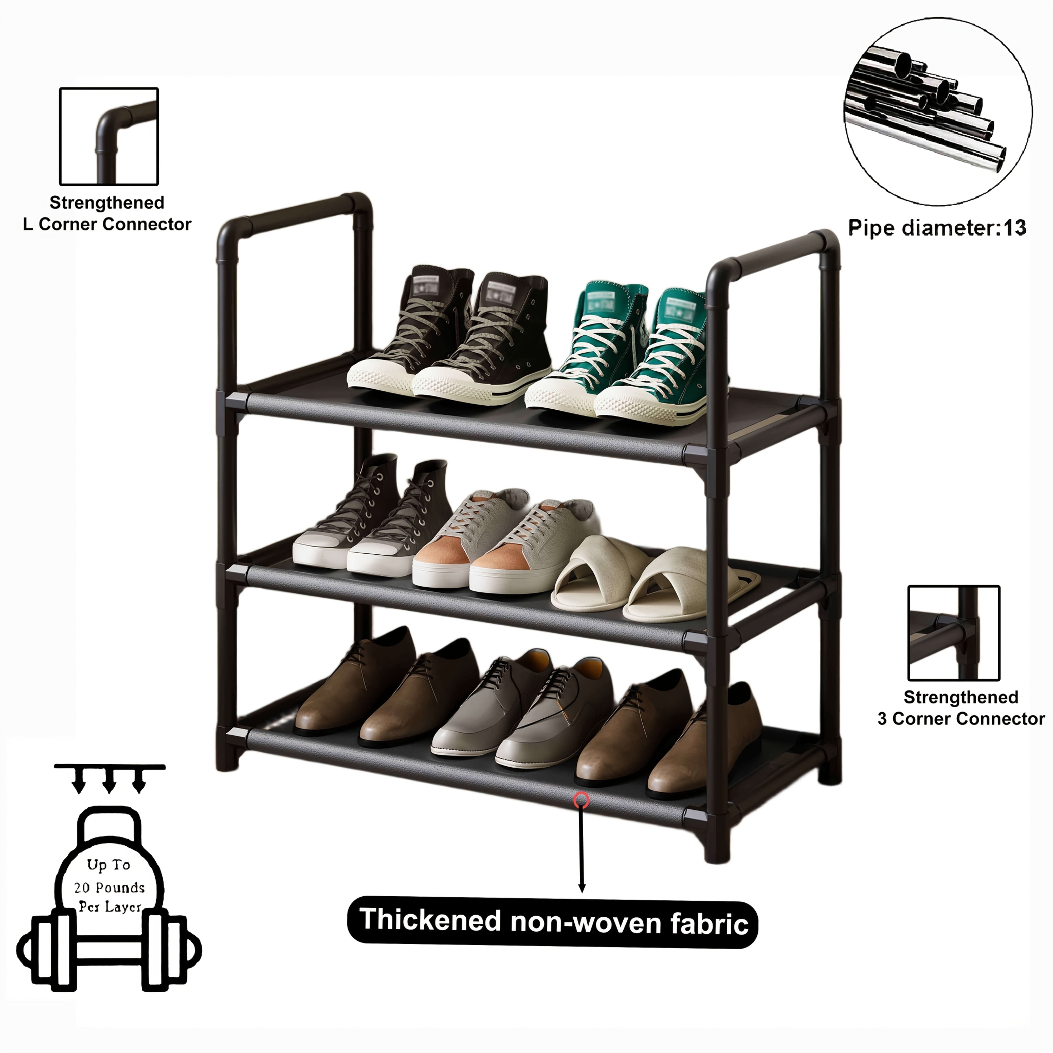 Multi-Tier Metal Shoe Rack for Bedroom Living Room Entryway Space-Saving Storage