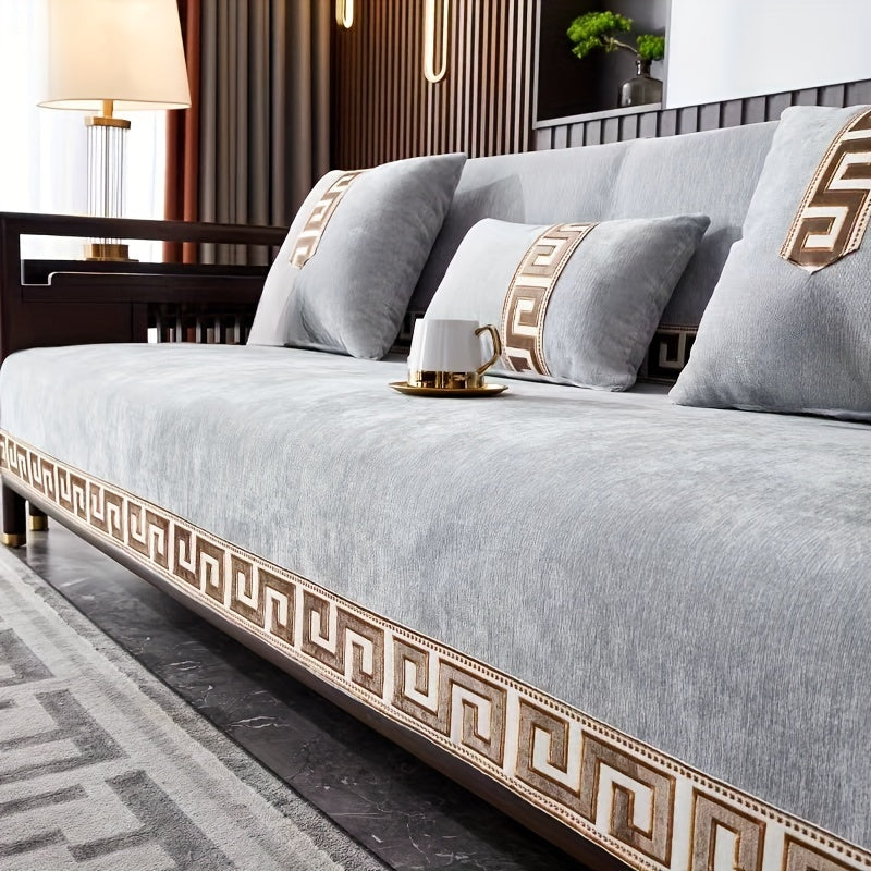 Chenille Sofa Cover with Geometric Jacquard Design Pet Friendly Machine Washable Non Slip Fits Armchairs to 4 Seater Sectional