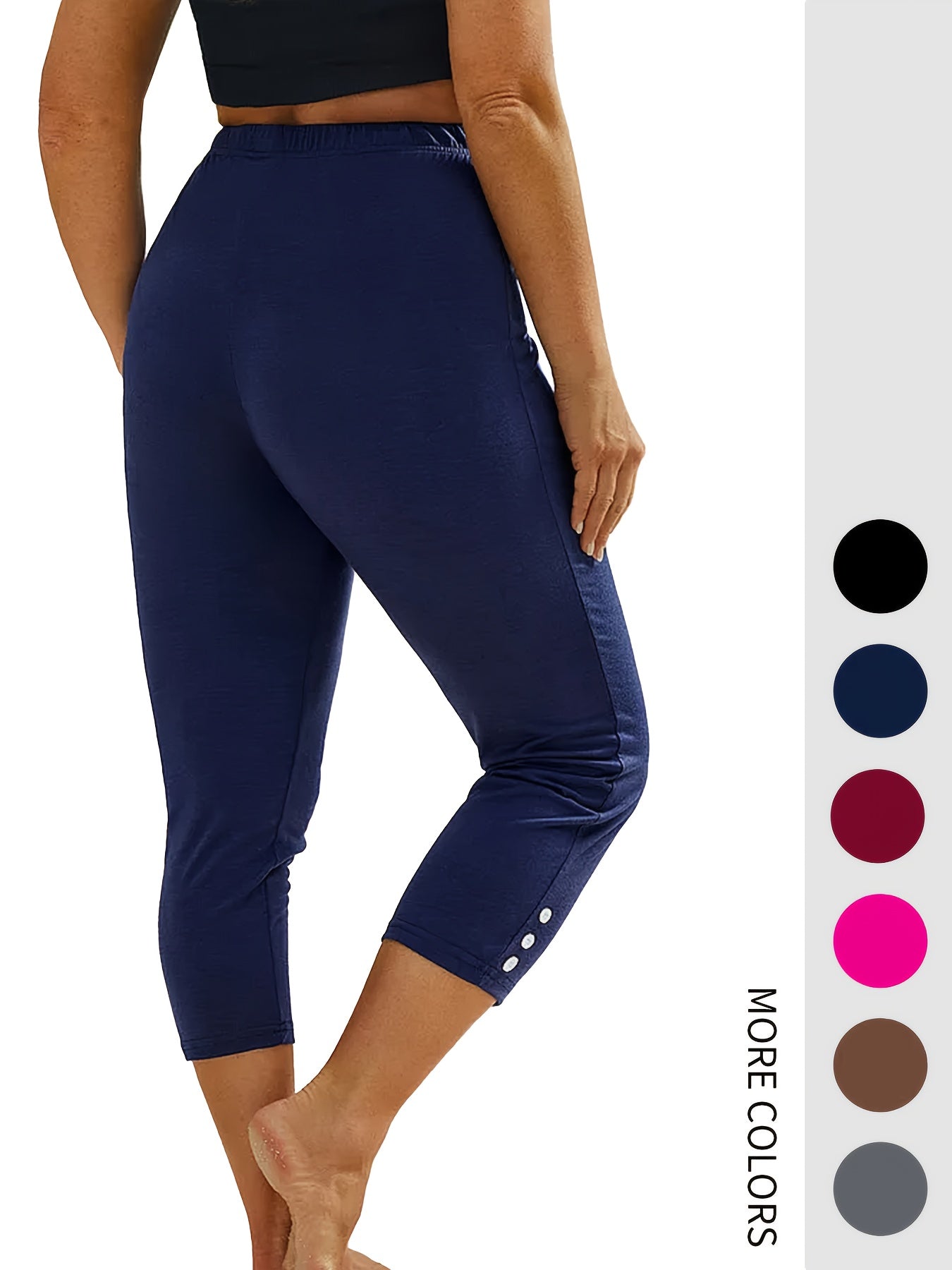 Leggings de mujer talla grande tipo Capri de alta elasticidad, color sólido, para yoga y correr, 5 piezas