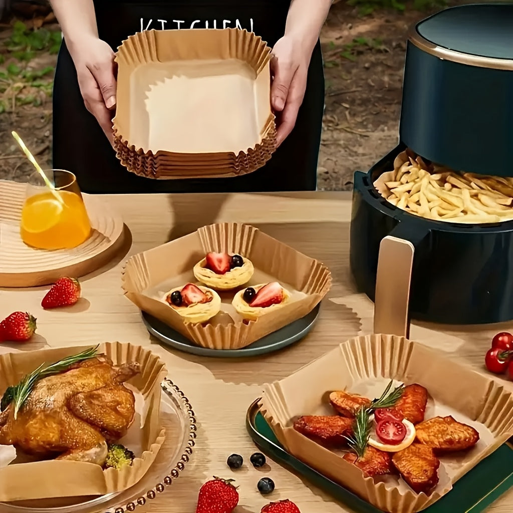 Bir martalik kvadrat havo frayerlari uchun yopishmaydigan 100 ta paket yuqori yog'li pishirish uchun