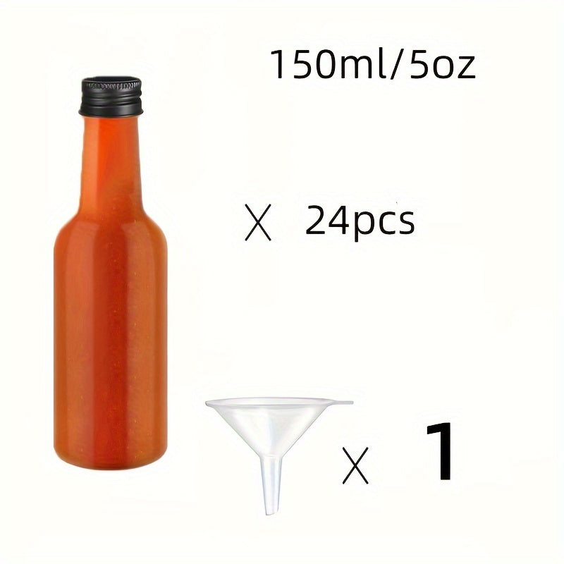 Set of 24 Clear Plastic Bottles 5oz Leak-Proof Caps for Condiments Sauces