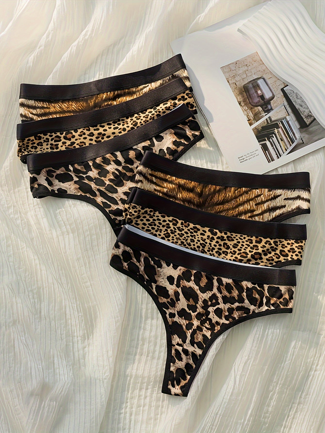 Women’s Sexy Leopard and Zebra Print Thongs 6 Pack Quick-Dry Low-Rise Comfortable