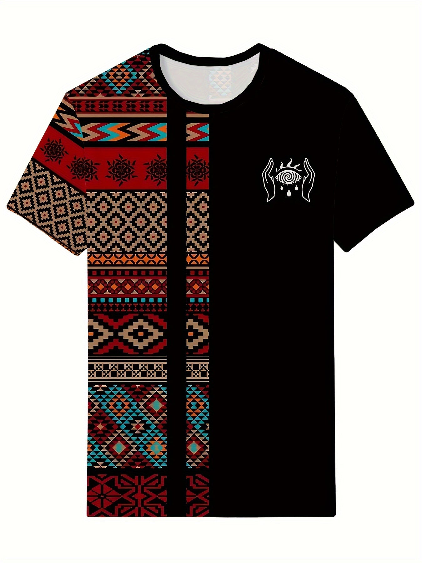 Men's Athletic 3D Print Color Block T-Shirt Breathable Polyester Casual Gym