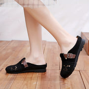 Women Lace Mules with Belt Buckle Breathable Summer Floral Slide Sandals