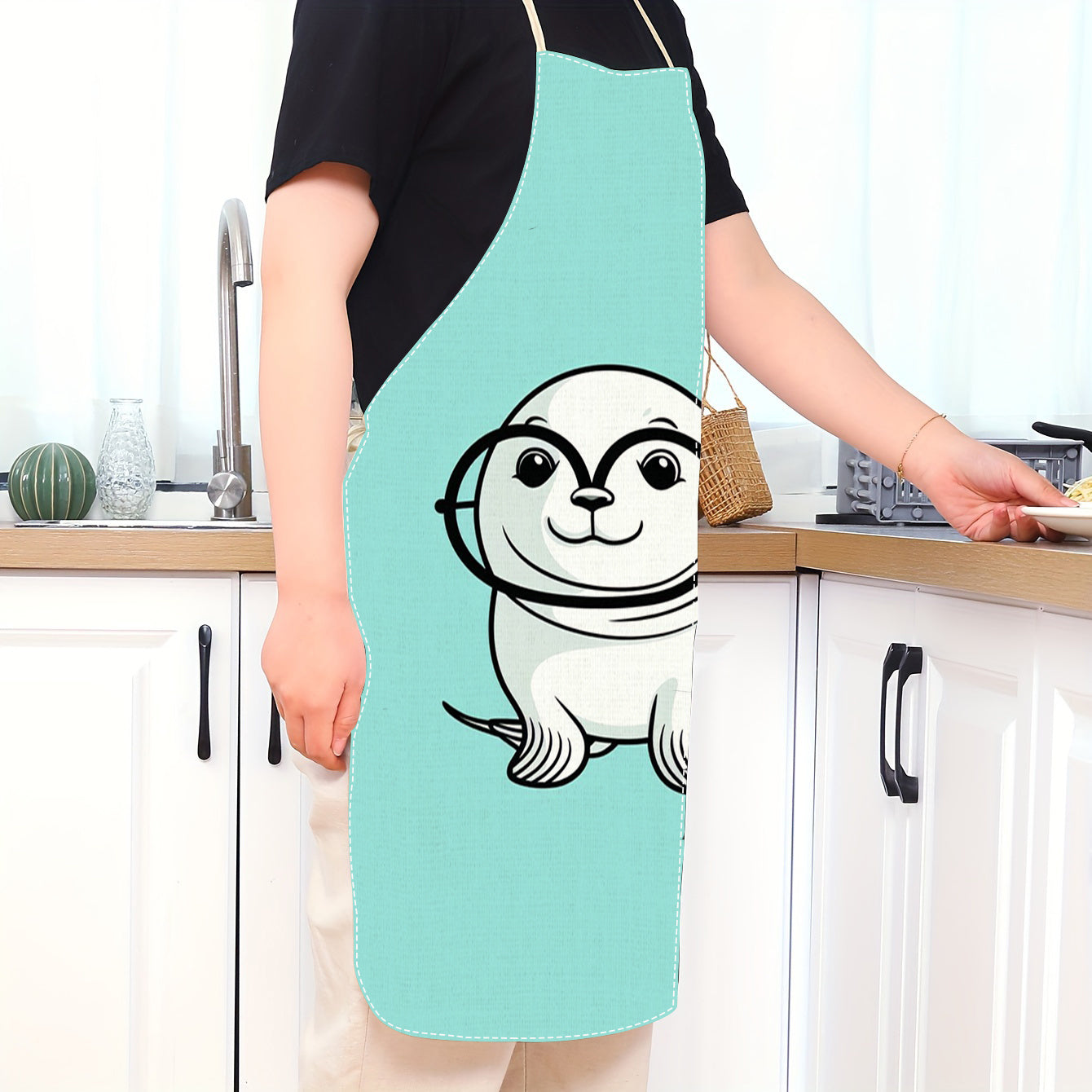 Linen Kitchen Apron Waterproof Oil-Resistant Stain-Resistant Unisex Animal Print